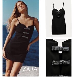 Zara Black Mini Dress with Bow Accents